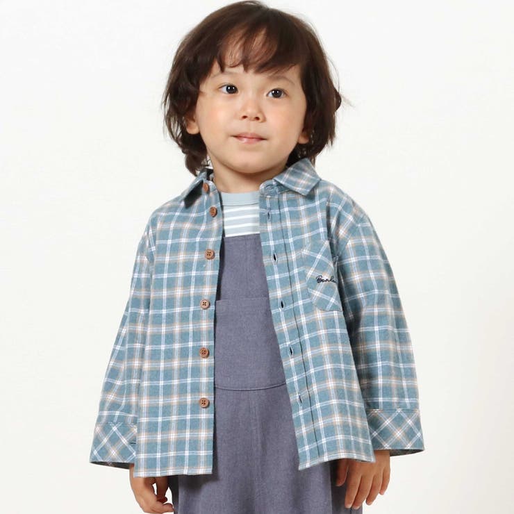 先染めネルチェック長袖シャツ(90~100cm) | BeBe | 詳細画像1 