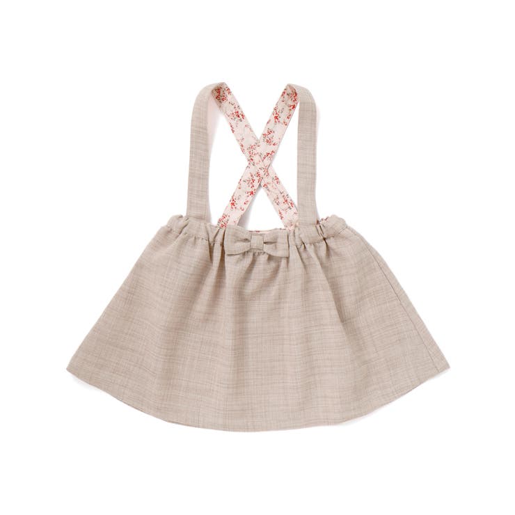 ベージュ | リネン調メランジサスペンダー付きギャザースカート(80~100cm) | BeBe