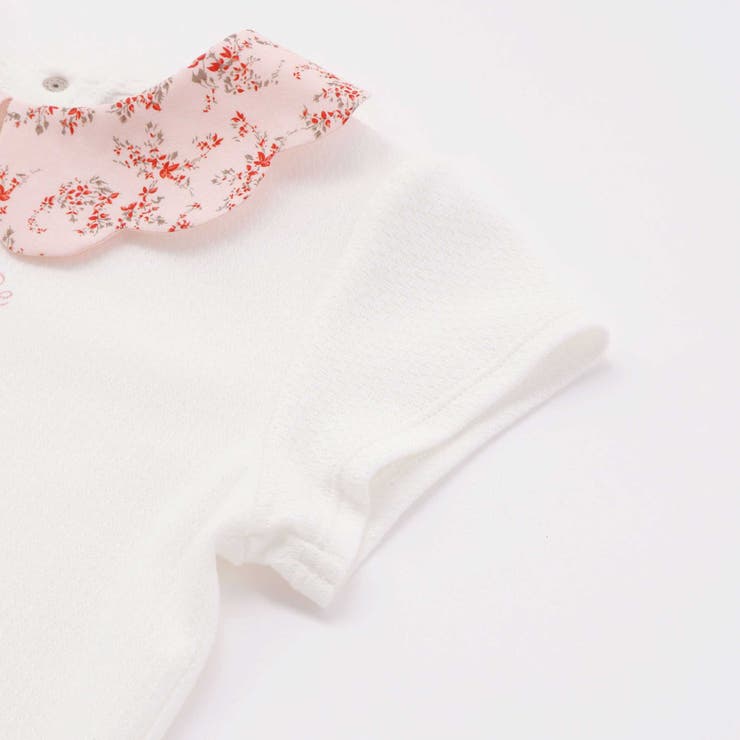 【お揃い】フラワープリントスカラップ襟半袖針抜きTシャツ(80~100cm) | BeBe | 詳細画像11 