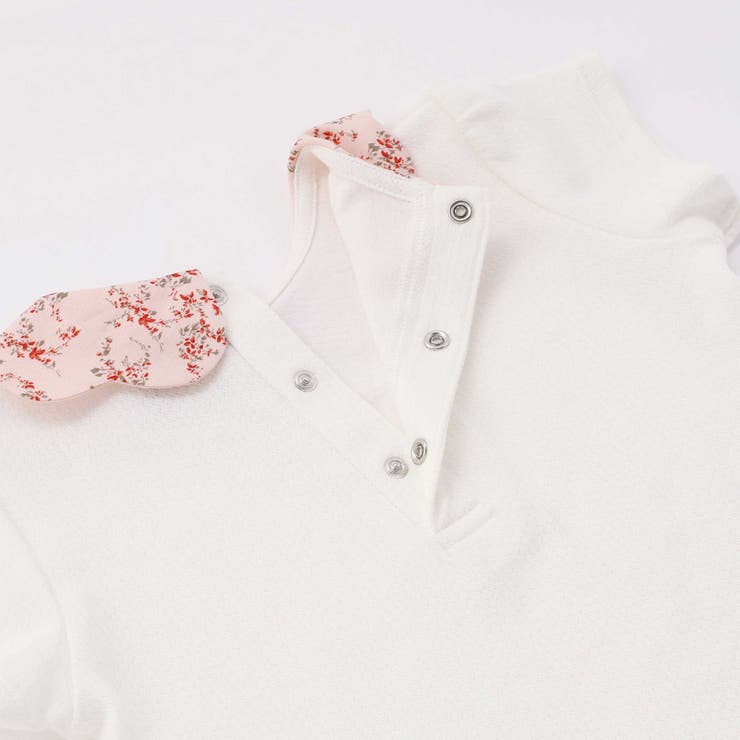 【お揃い】フラワープリントスカラップ襟半袖針抜きTシャツ(80~100cm) | BeBe | 詳細画像12 