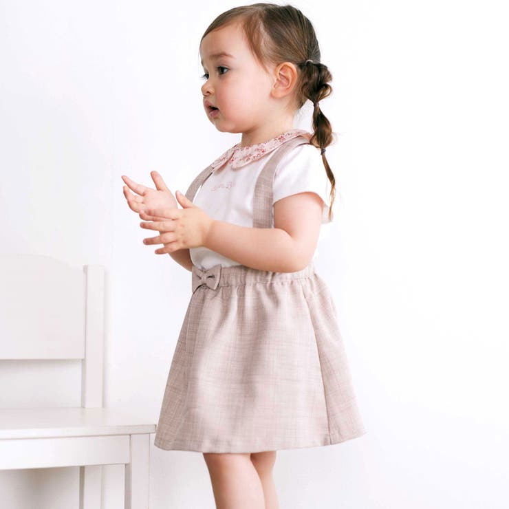 【お揃い】フラワープリントスカラップ襟半袖針抜きTシャツ(80~100cm) | BeBe | 詳細画像3 