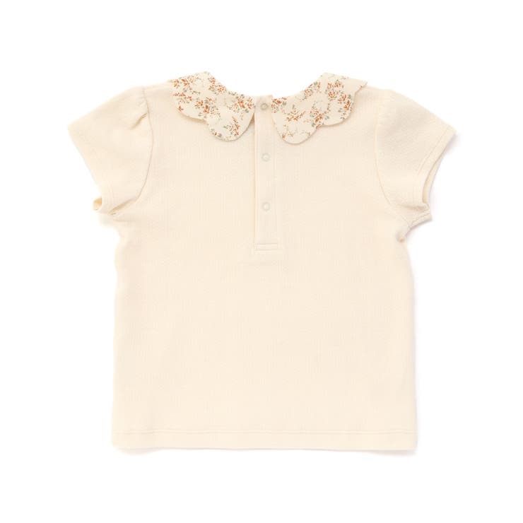 【お揃い】フラワープリントスカラップ襟半袖針抜きTシャツ(80~100cm) | BeBe | 詳細画像6 