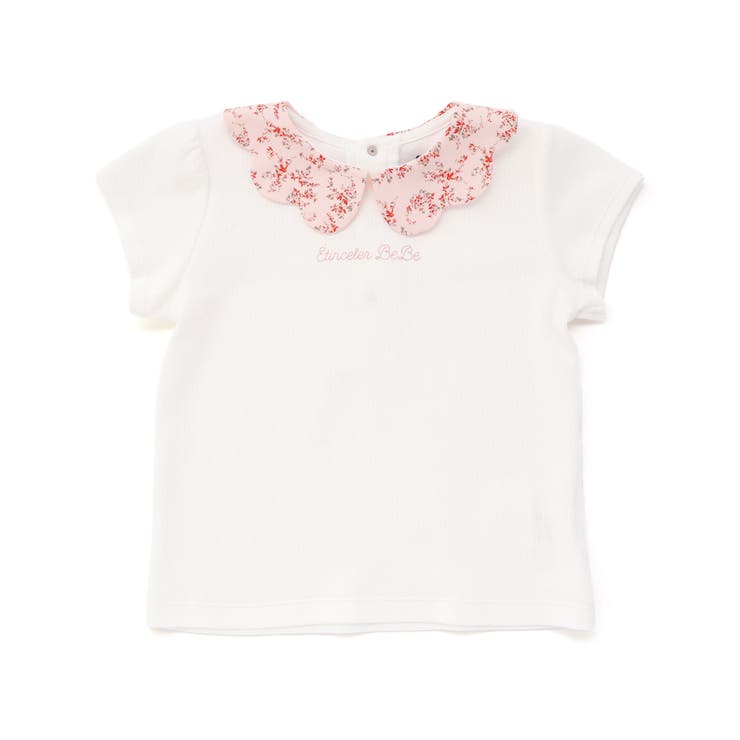 【お揃い】フラワープリントスカラップ襟半袖針抜きTシャツ(80~100cm) | BeBe | 詳細画像7 