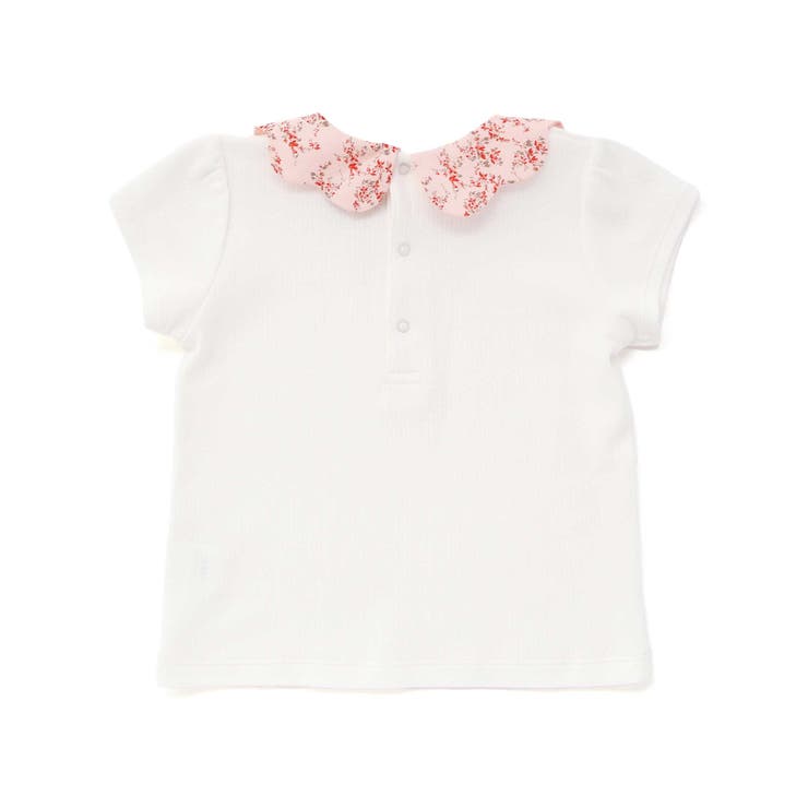 【お揃い】フラワープリントスカラップ襟半袖針抜きTシャツ(80~100cm) | BeBe | 詳細画像8 