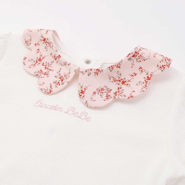 【お揃い】フラワープリントスカラップ襟半袖針抜きTシャツ(80~100cm) | BeBe | 詳細画像9 