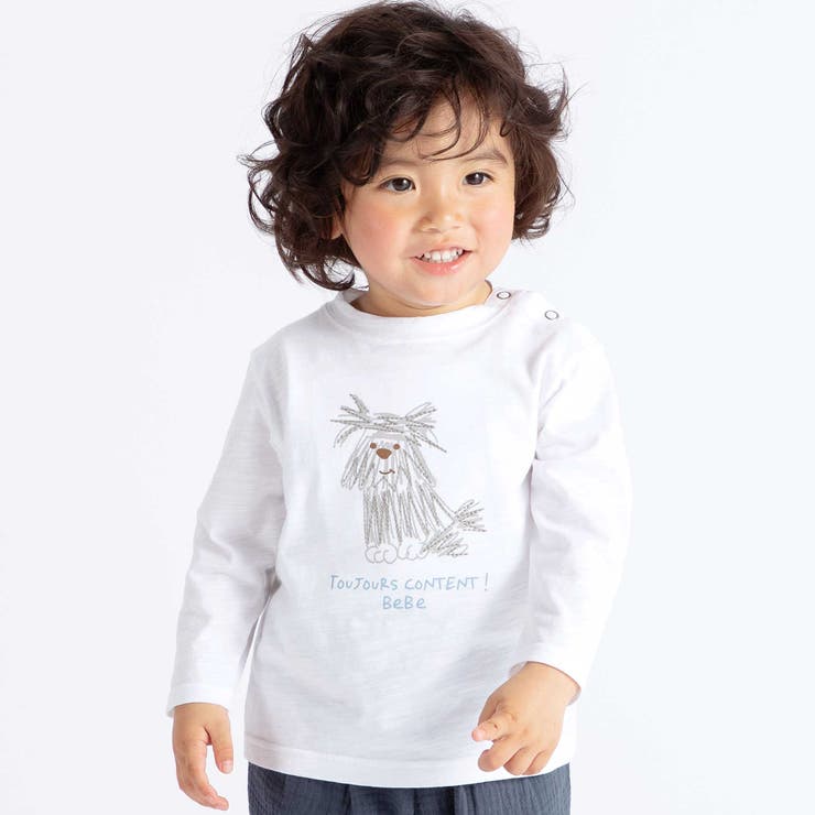 スラブ天竺DOGプリント長袖Tシャツ(80~100cm) | BeBe | 詳細画像1 