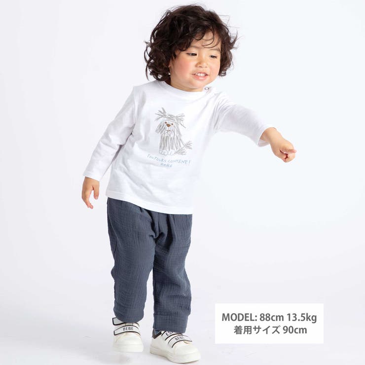 スラブ天竺DOGプリント長袖Tシャツ(80~100cm) | BeBe | 詳細画像2 