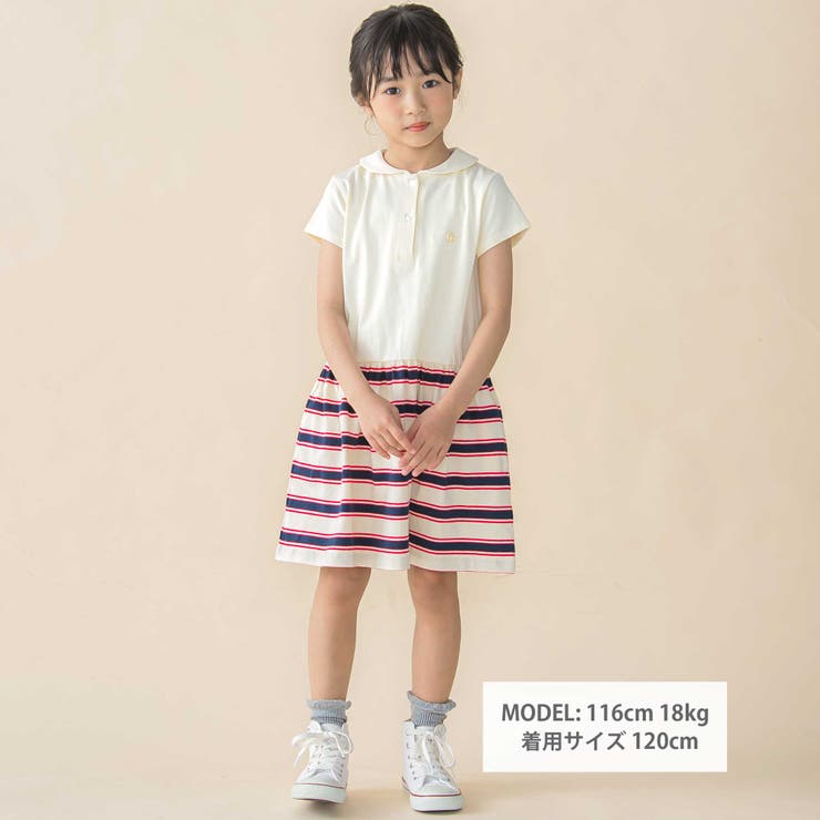 【お揃い】天竺＋マルチボーダー半袖ワンピース(95~150cm) | BeBe Petits Pois Vert | 詳細画像2 