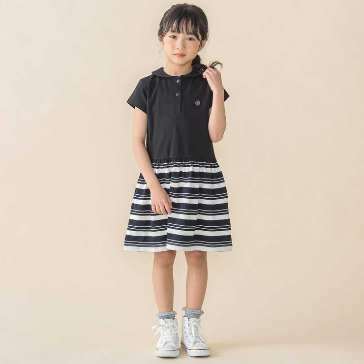 【お揃い】天竺＋マルチボーダー半袖ワンピース(95~150cm) | BeBe Petits Pois Vert | 詳細画像5 