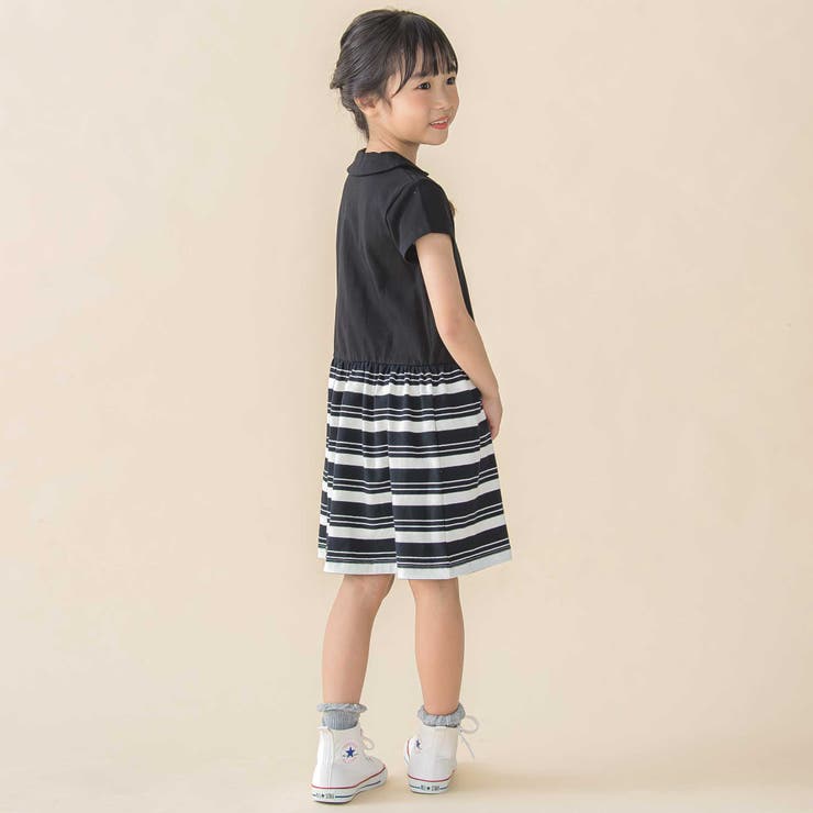 【お揃い】天竺＋マルチボーダー半袖ワンピース(95~150cm) | BeBe Petits Pois Vert | 詳細画像6 