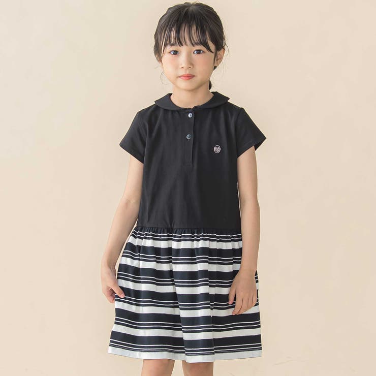ブラック系 | 【お揃い】天竺＋マルチボーダー半袖ワンピース(95~150cm) | BeBe Petits Pois Vert