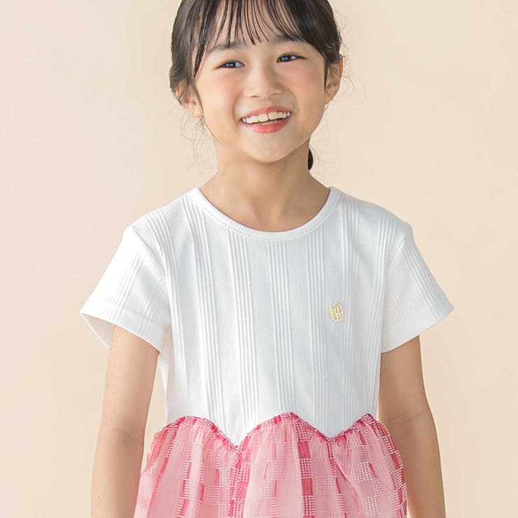 シアーチェックチュール切り替え半袖ワンピース(95~150cm) | BeBe Petits Pois Vert | 詳細画像4 