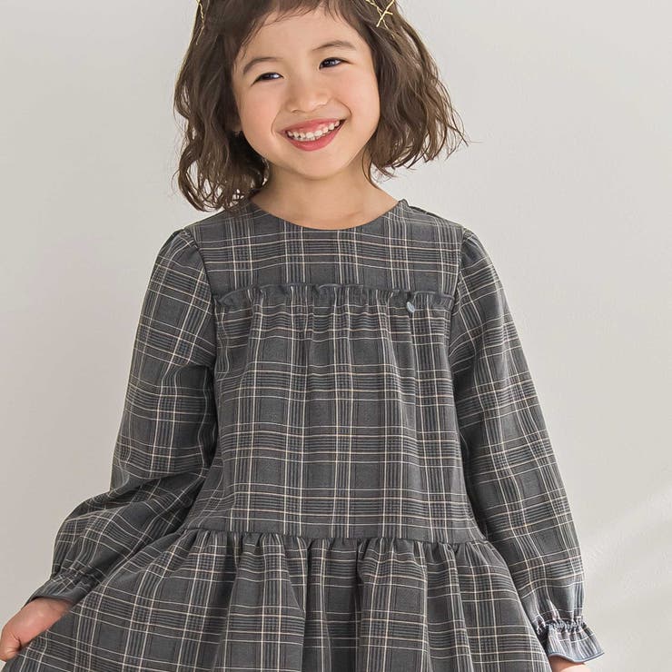 【店舗限定】チェックバルーン長袖ワンピース(95~150cm) | BeBe Petits Pois Vert | 詳細画像3 