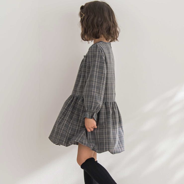 【店舗限定】チェックバルーン長袖ワンピース(95~150cm) | BeBe Petits Pois Vert | 詳細画像4 