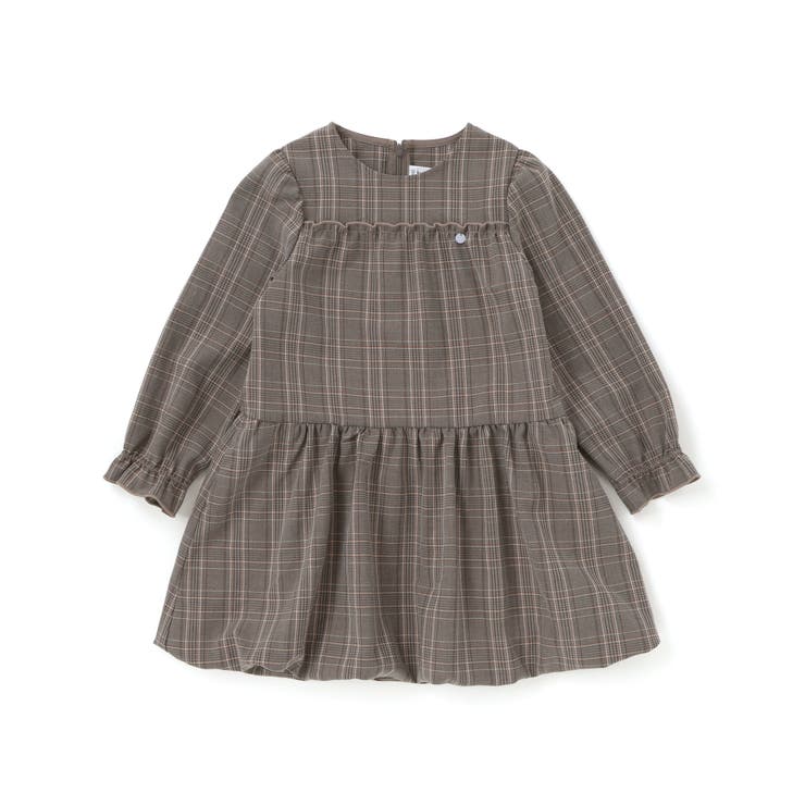 ブラウン系 | 【店舗限定】チェックバルーン長袖ワンピース(95~150cm) | BeBe Petits Pois Vert