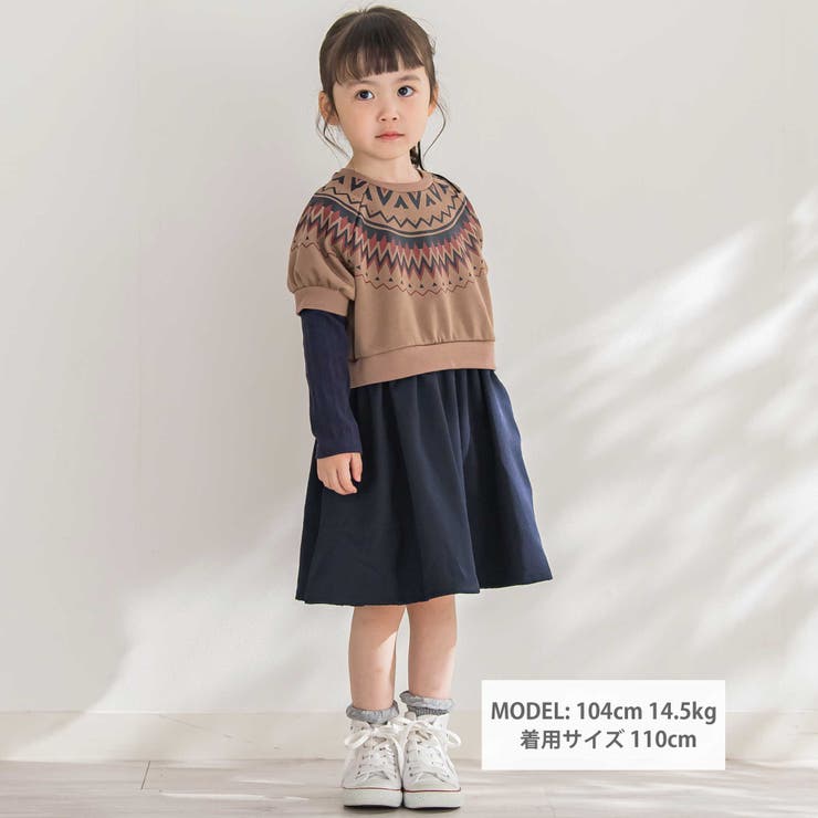 【店舗限定】ノルディック切替長袖ワンピース(95~150cm) | BeBe Petits Pois Vert | 詳細画像2 