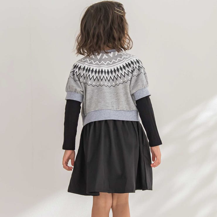 【店舗限定】ノルディック切替長袖ワンピース(95~150cm) | BeBe Petits Pois Vert | 詳細画像7 