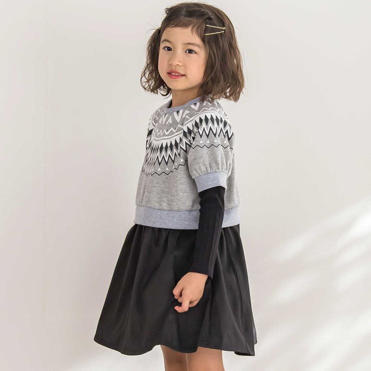 グレー | 【店舗限定】ノルディック切替長袖ワンピース(95~150cm) | BeBe Petits Pois Vert