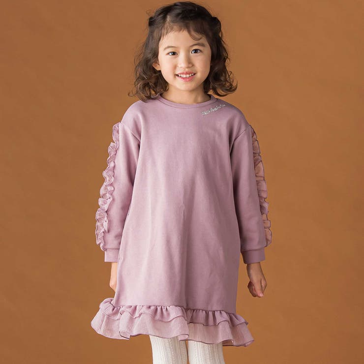 【店舗限定】裏毛チュールフリルワンピース(95~150cm) | BeBe Petits Pois Vert | 詳細画像1 