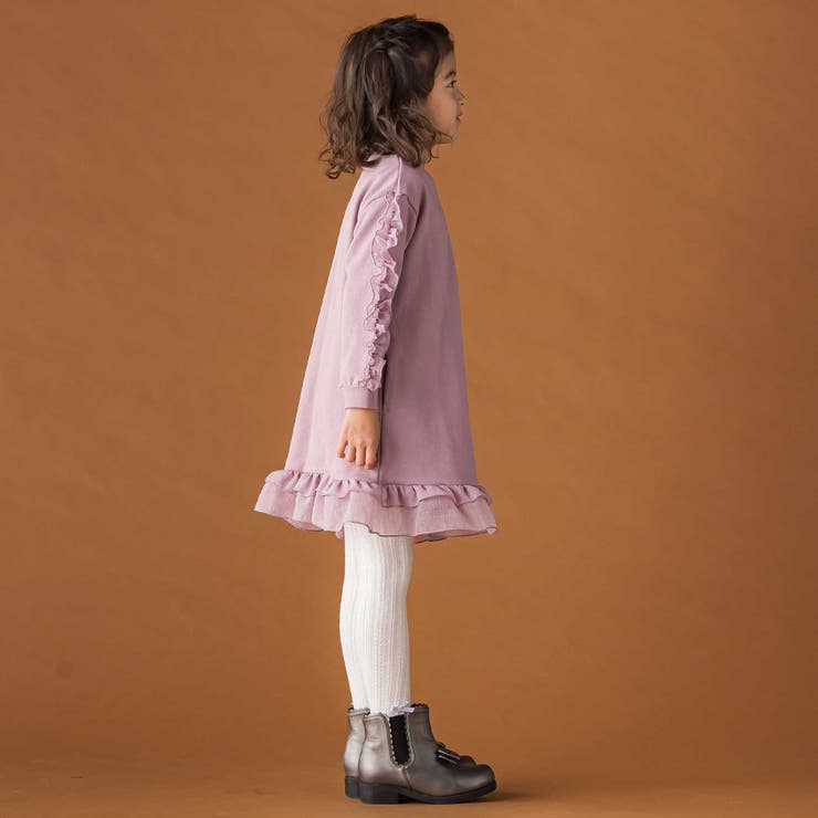 【店舗限定】裏毛チュールフリルワンピース(95~150cm) | BeBe Petits Pois Vert | 詳細画像4 