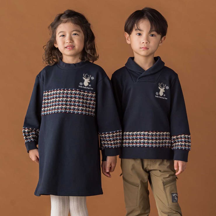 【店舗限定】【お揃い】裏毛×ノルディック切り替えワンピース(95~150cm) | BeBe Petits Pois Vert | 詳細画像4 