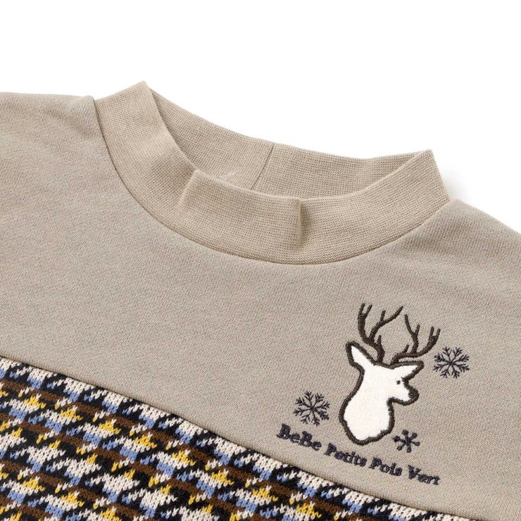 【店舗限定】【お揃い】裏毛×ノルディック切り替えワンピース(95~150cm) | BeBe Petits Pois Vert | 詳細画像9 