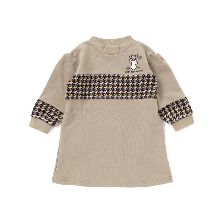 ベージュ系 | 【店舗限定】【お揃い】裏毛×ノルディック切り替えワンピース(95~150cm) | BeBe Petits Pois Vert