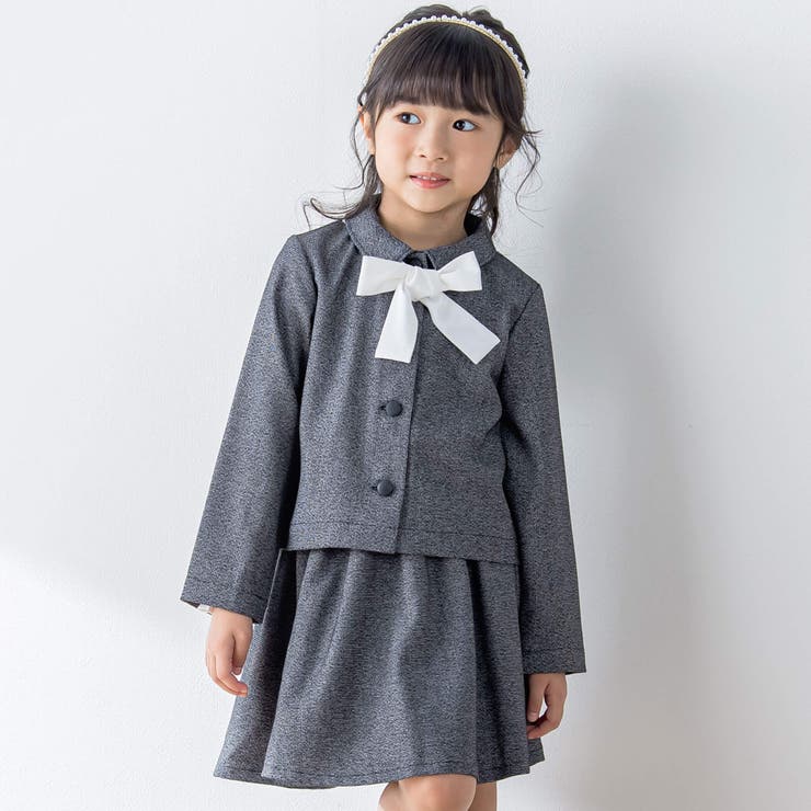 【お揃い】リボン付きチェック無地フォーマルスーツ上下セット(110~130cm) | BeBe Petits Pois Vert | 詳細画像4 