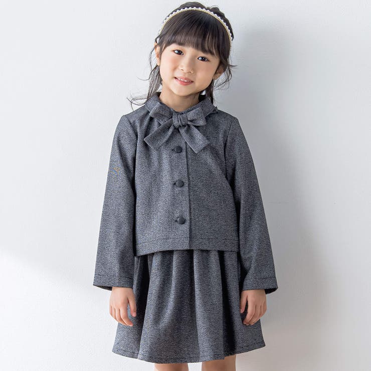 ネイビー系（チェック柄） | 【お揃い】リボン付きチェック無地フォーマルスーツ上下セット(110~130cm) | BeBe Petits Pois Vert