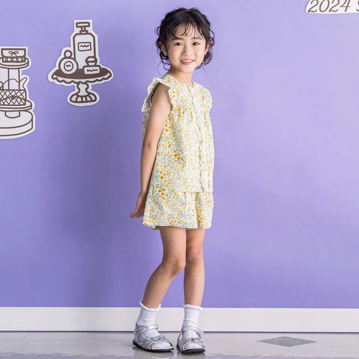 小花柄セットアップ(95~150cm)[品番：BEBK0008694]｜BeBe Petits Pois Vert（ベベ プチ ポワ  ヴェール）のキッズファッション通販｜SHOPLIST（ショップリスト）