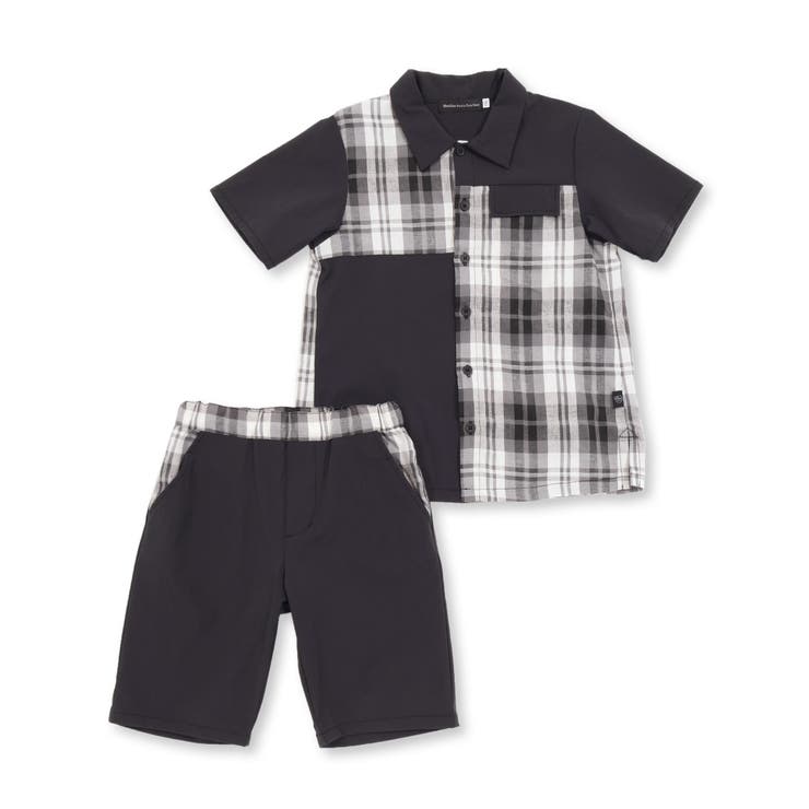 チェック＆無地切り替え半袖シャツ+ハーフパンツセットアップ(95~150cm) | BeBe Petits Pois Vert | 詳細画像21 