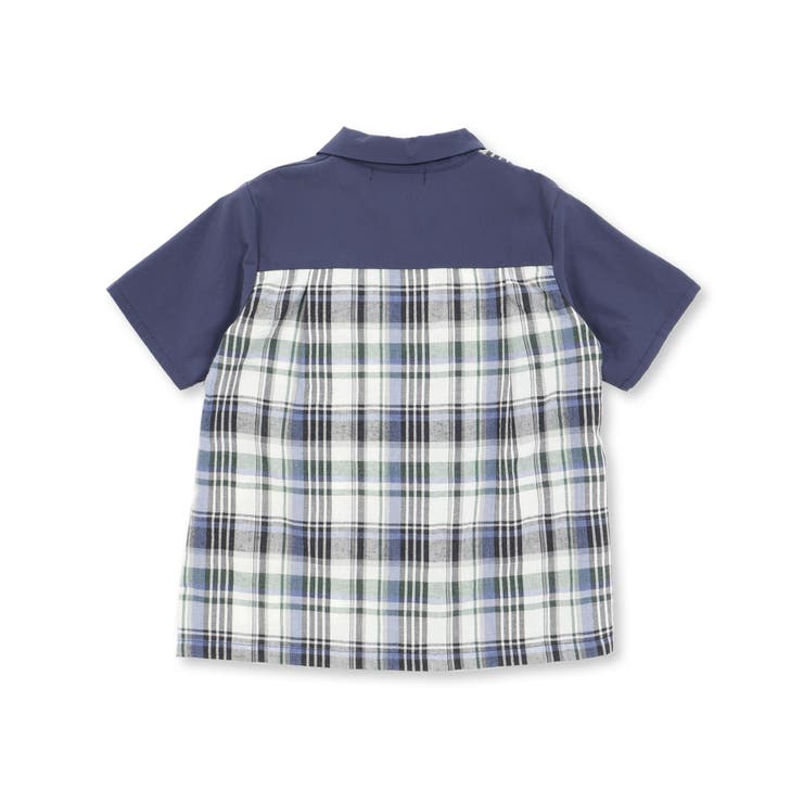 チェック＆無地切り替え半袖シャツ+ハーフパンツセットアップ(95~150cm) | BeBe Petits Pois Vert | 詳細画像9 