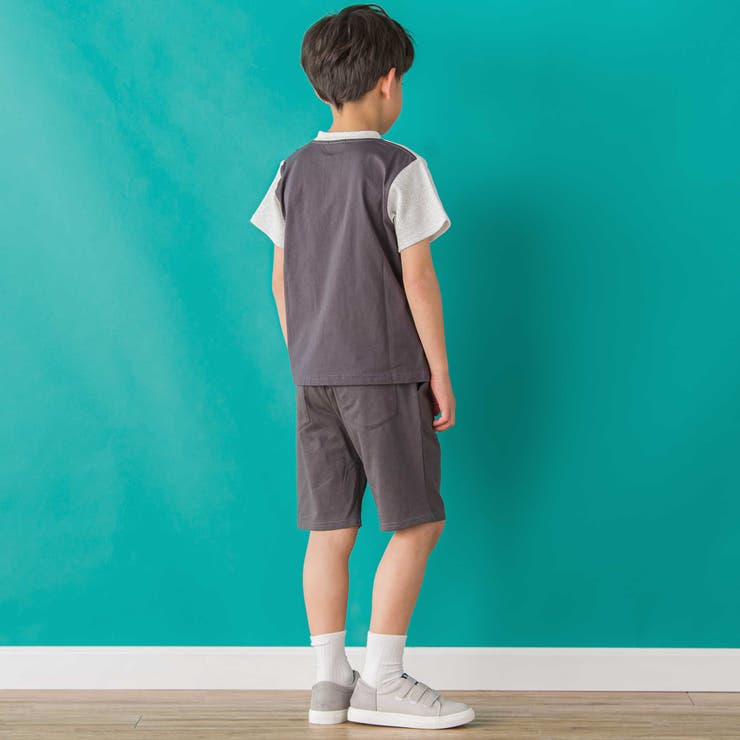 ワッフル×天竺ワッペン半袖Tシャツ＋ショートパンツセットアップ | BeBe Petits Pois Vert | 詳細画像3 