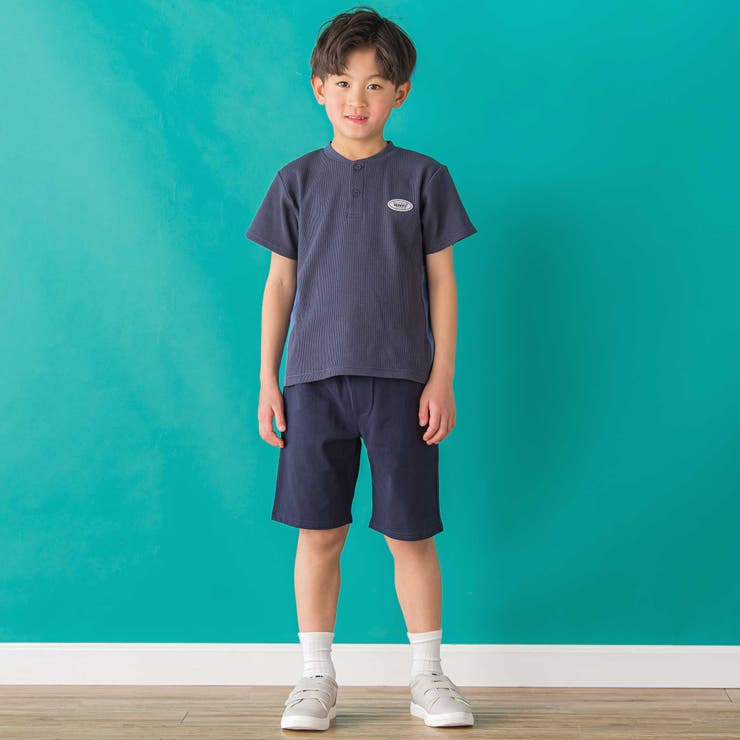 ワッフル×天竺ワッペン半袖Tシャツ＋ショートパンツセットアップ | BeBe Petits Pois Vert | 詳細画像5 