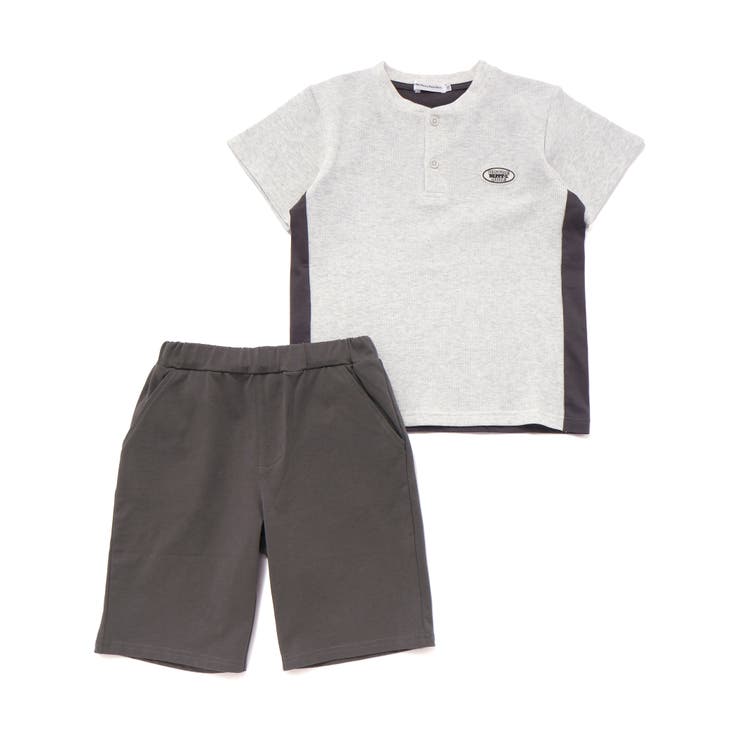 ワッフル×天竺ワッペン半袖Tシャツ＋ショートパンツセットアップ | BeBe Petits Pois Vert | 詳細画像8 