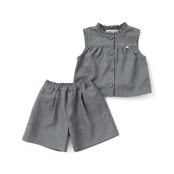 【店舗限定】型押し花柄ベスト＋ショートパンツセットアップ(95~150cm) | BeBe Petits Pois Vert | 詳細画像10 