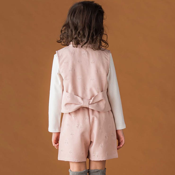 【店舗限定】型押し花柄ベスト＋ショートパンツセットアップ(95~150cm) | BeBe Petits Pois Vert | 詳細画像3 