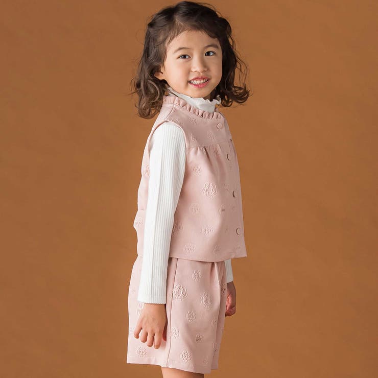 【店舗限定】型押し花柄ベスト＋ショートパンツセットアップ(95~150cm) | BeBe Petits Pois Vert | 詳細画像4 