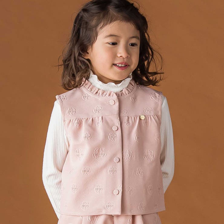 【店舗限定】型押し花柄ベスト＋ショートパンツセットアップ(95~150cm) | BeBe Petits Pois Vert | 詳細画像5 