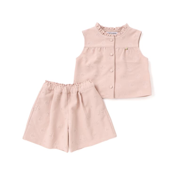 【店舗限定】型押し花柄ベスト＋ショートパンツセットアップ(95~150cm) | BeBe Petits Pois Vert | 詳細画像7 