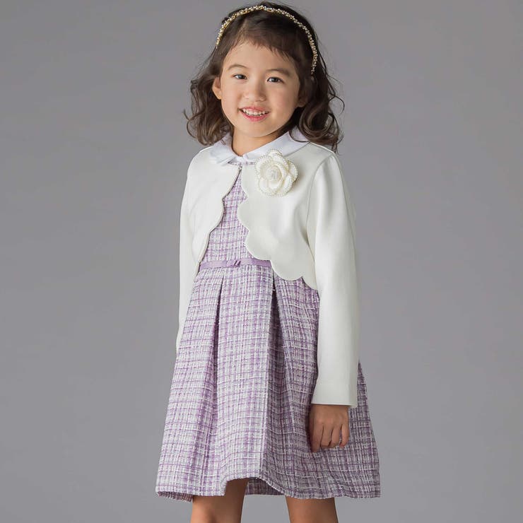 パープル系 | ボレロ＋ジャンパースカート＋ブラウス3点セットアンサンブル | BeBe Petits Pois Vert