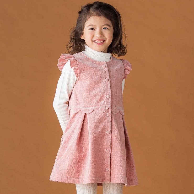 【店舗限定】【お揃い】起毛ジャガードスカラップジャンパースカート(95~150c… | BeBe Petits Pois Vert | 詳細画像1 