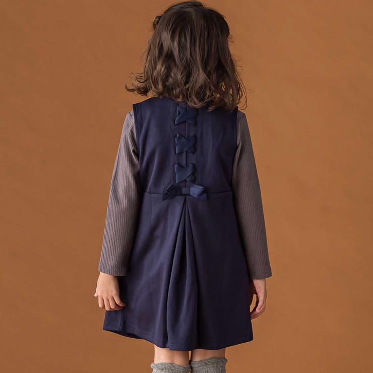 ネイビー | 【店舗限定】ポンチバック編み上げジャンパースカート(95~150cm) | BeBe Petits Pois Vert