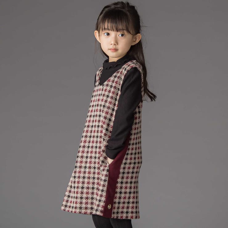 【店舗限定】千鳥格子サイドラインジャンパースカート(95~150cm) | BeBe Petits Pois Vert | 詳細画像1 