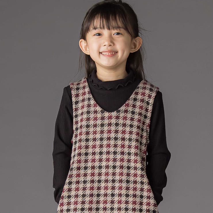 【店舗限定】千鳥格子サイドラインジャンパースカート(95~150cm) | BeBe Petits Pois Vert | 詳細画像3 