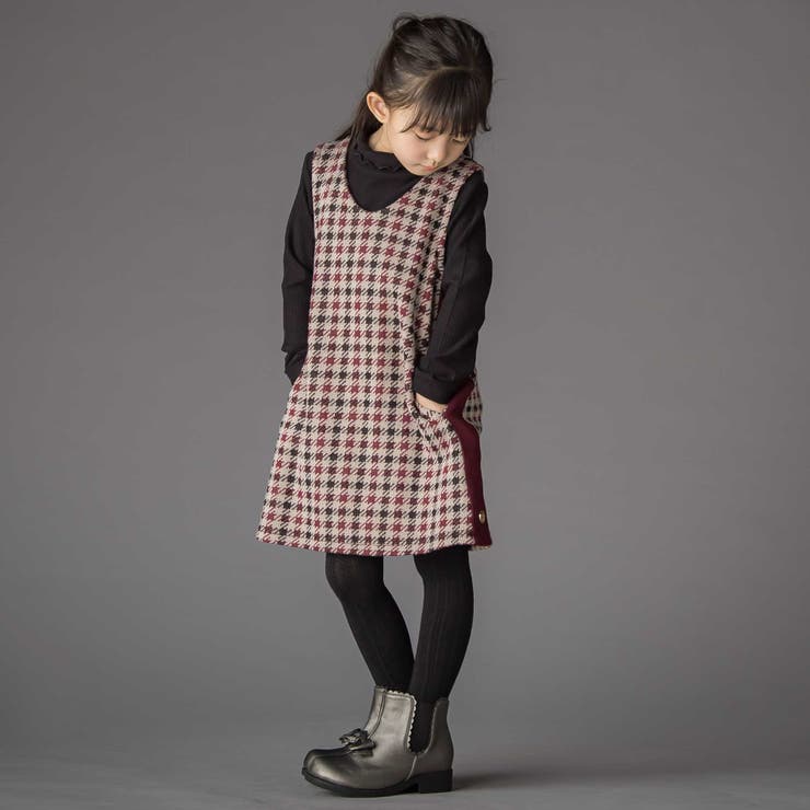 【店舗限定】千鳥格子サイドラインジャンパースカート(95~150cm) | BeBe Petits Pois Vert | 詳細画像4 