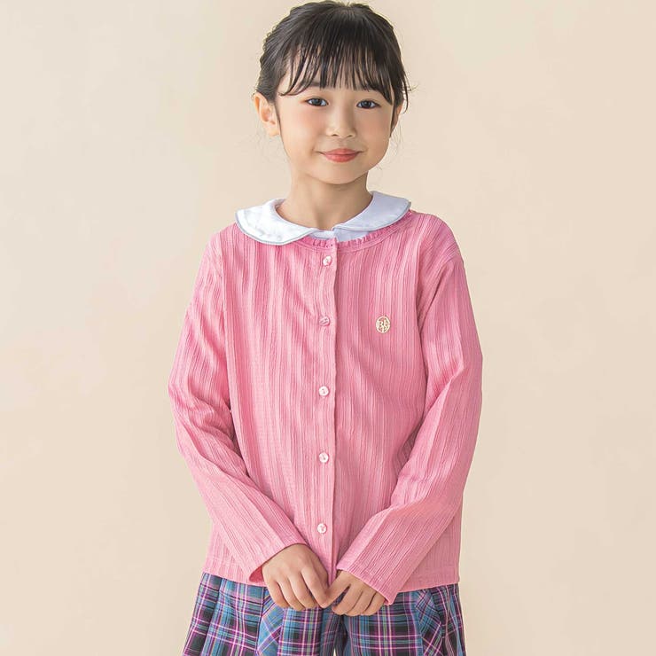 ピンク | レーシーカットソー長袖カーディガン(95~150cm) | BeBe Petits Pois Vert