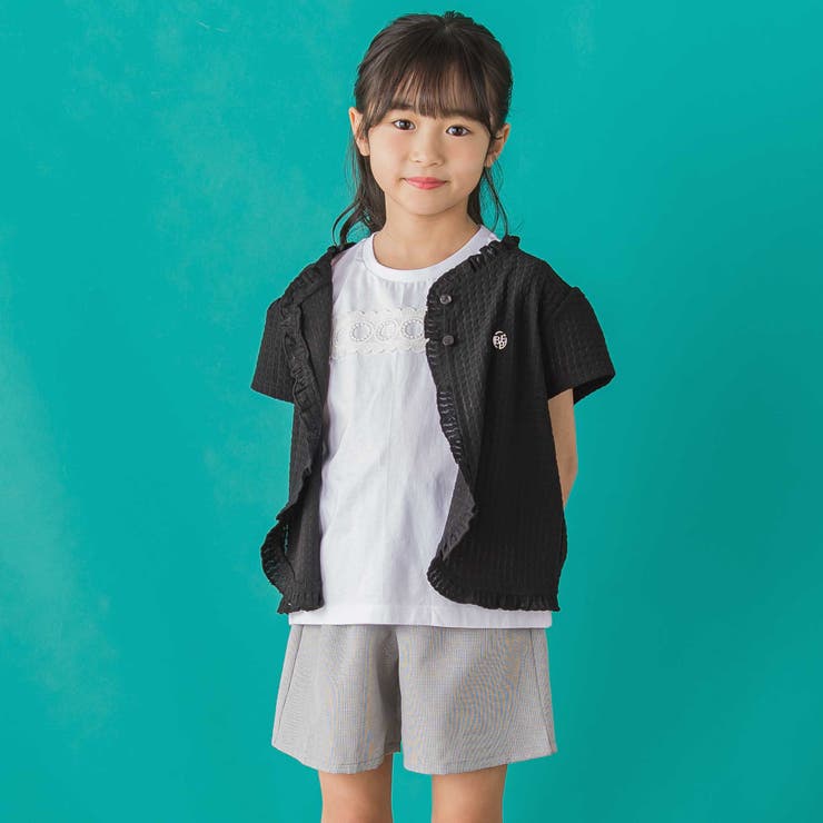 【店舗限定】格子編みカットソーフリル半袖ボレロ(95~150cm) | BeBe Petits Pois Vert | 詳細画像11 