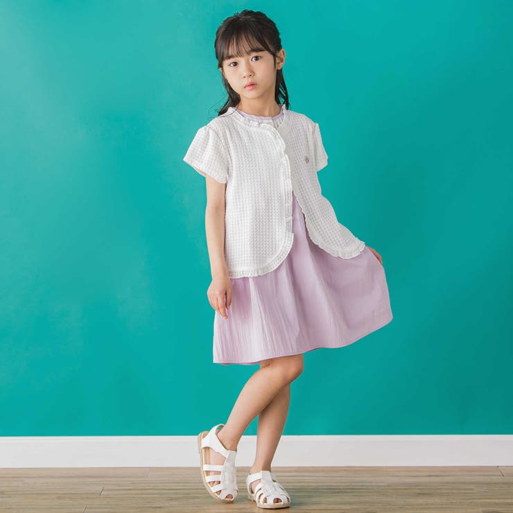 【店舗限定】格子編みカットソーフリル半袖ボレロ(95~150cm) | BeBe Petits Pois Vert | 詳細画像3 