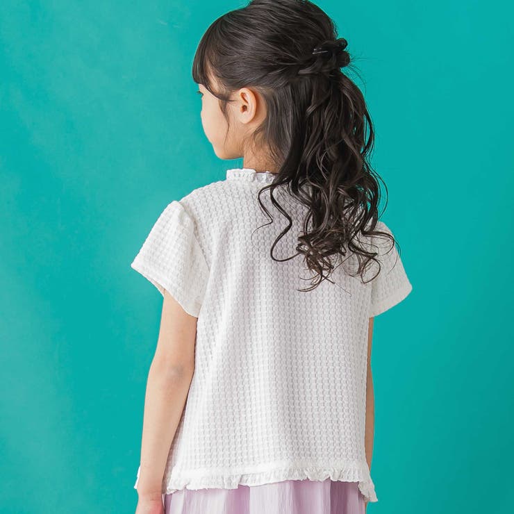 【店舗限定】格子編みカットソーフリル半袖ボレロ(95~150cm) | BeBe Petits Pois Vert | 詳細画像5 